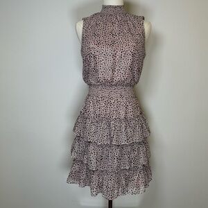 MSK pink and black ruffled dress with metallic detail size small NWOT